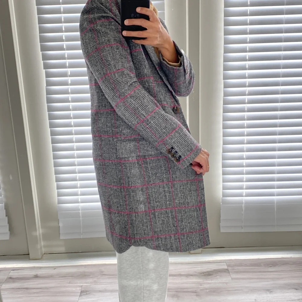 J Crew Glen Plaid Topcoat Wool Black Ivory Plum Size 4 - Picture 2 of 16